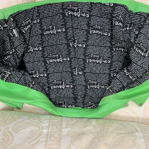 Green Leather Empower Design Jacket - Picture 4 of 5